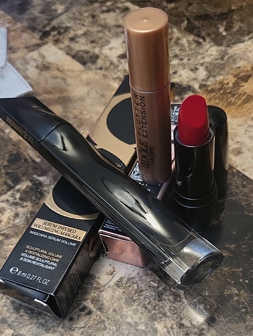 LANCOME 3PIECES .1 Full Mascara Le 8 Hypnose /1 Mini Masc IDOLE.  1LIP ROUGE